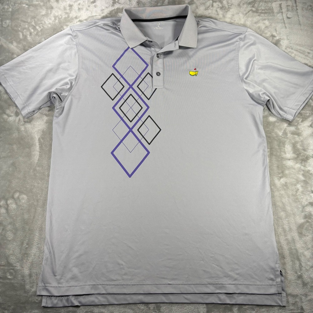 Masters Tech Golf Polo Shirt Mens XL Gray Purple Diamond Argyle Augusta National
